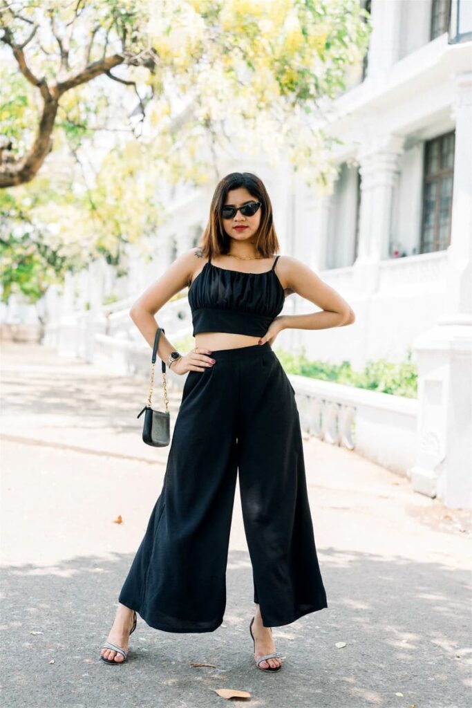 muse ceylon all black two piece set with detailed top pant